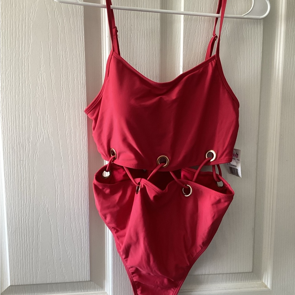 YMIb 1pc Red Swimwear w/ grommets size L